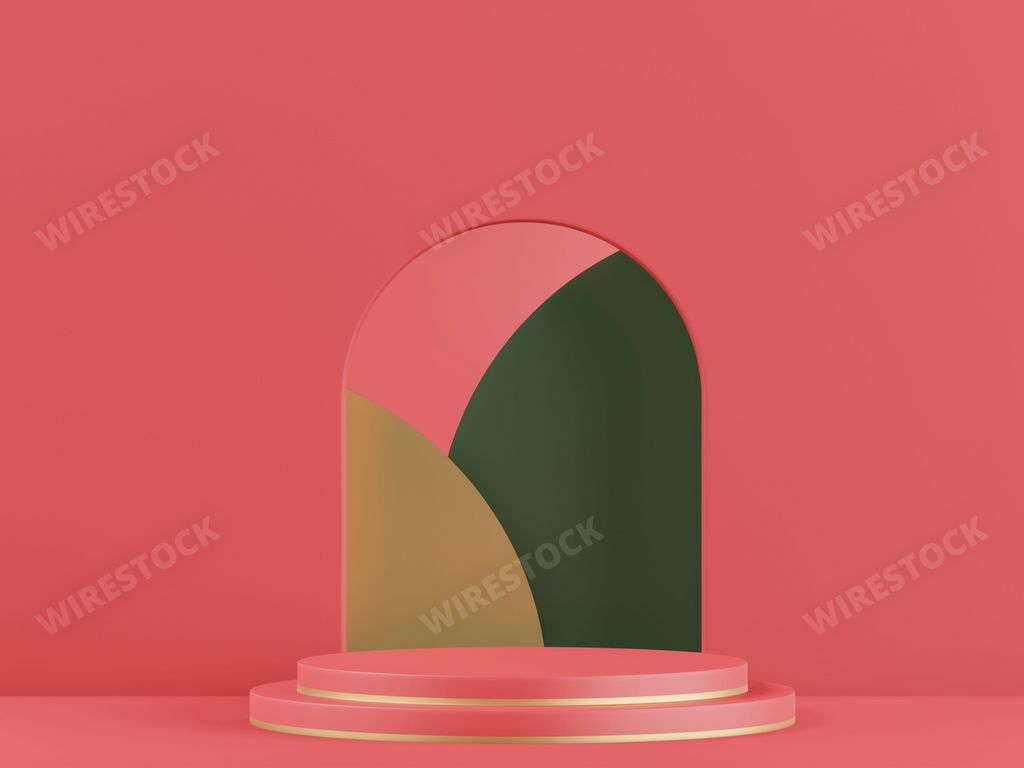 A 3D rendering of a cosmetic red podium background for product presentation