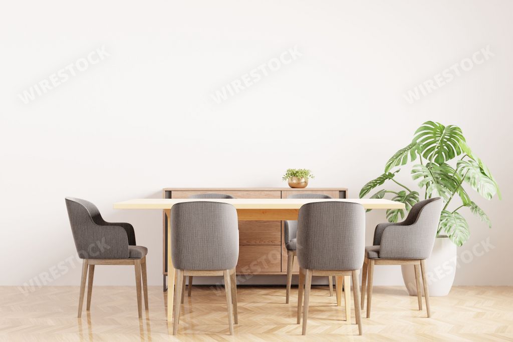 A 3D rendering of a white modern living room interior