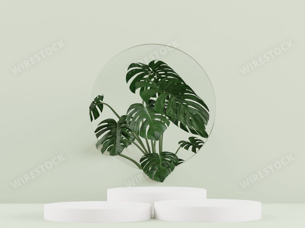 A 3D rendering of a cosmetic podium background for product presentation