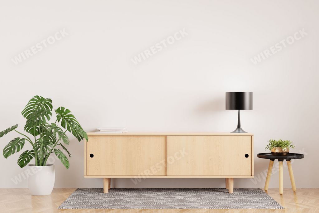 A 3D rendering of a modern living room interior