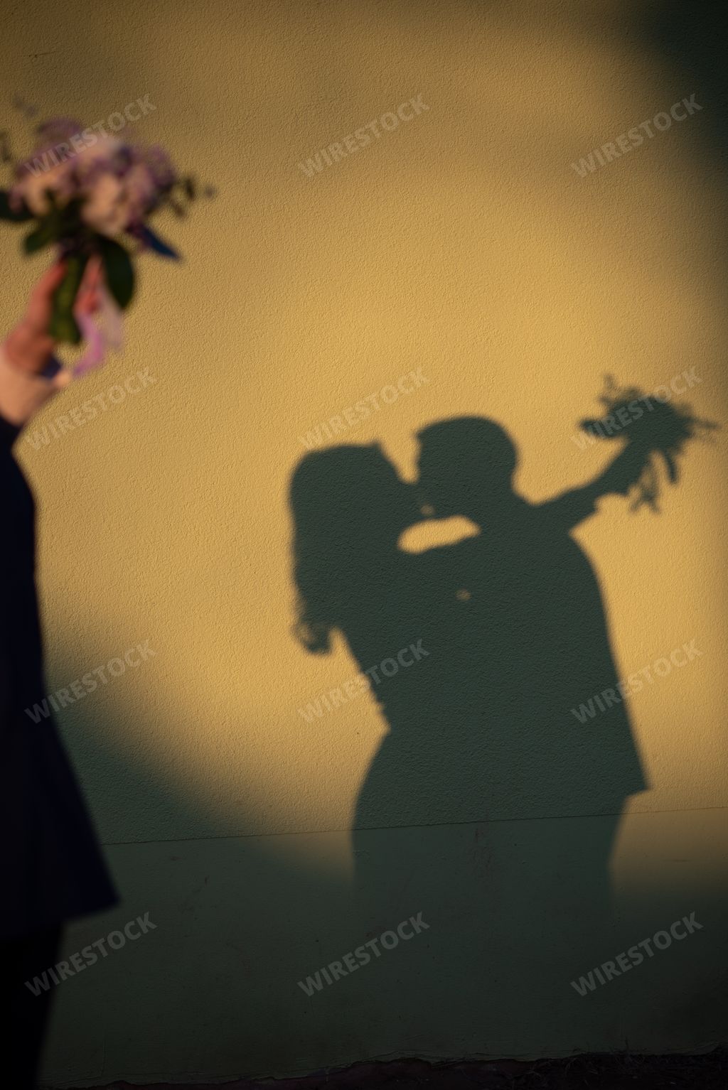 A beautiful shadow of a kissing couple on a wall