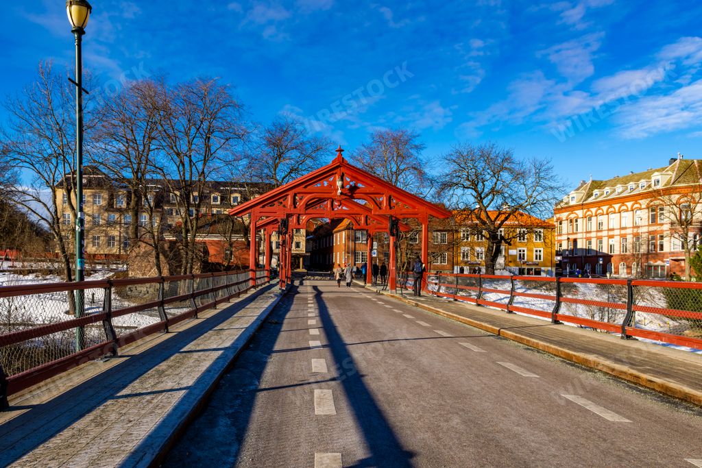 A beautiful view of the streets in the city during winter in Trondheim, Norway