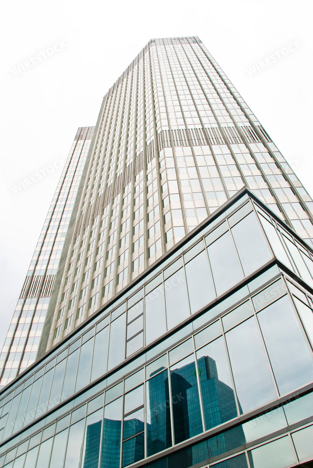 A low-angle shot of a high skyscraper in Frankfurt, Germany