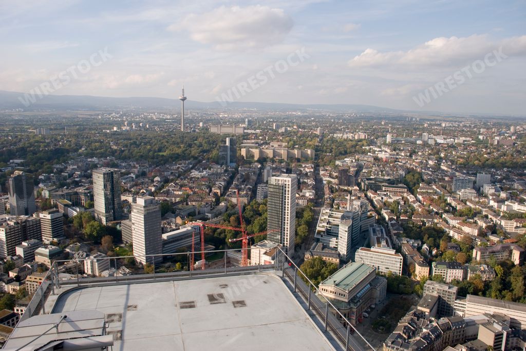 An aerial view of the blue sky over the Frankfurt city, Germany