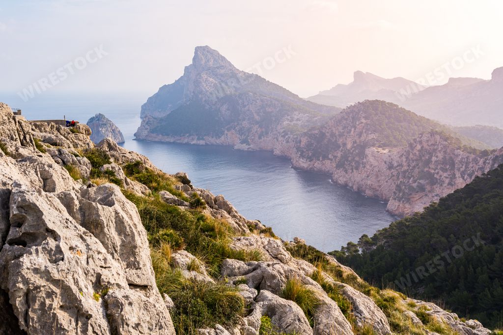 A beautiful landscape is seen from the Mirador Es Colomer Observation deck in Spain