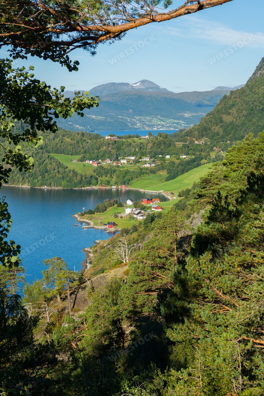 The beautiful nature of Norway, a view of a small village in the countryside from the hilltop