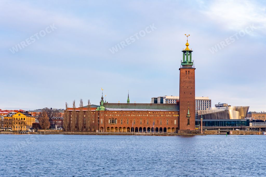 The view of Stockholm City Hall from afar.