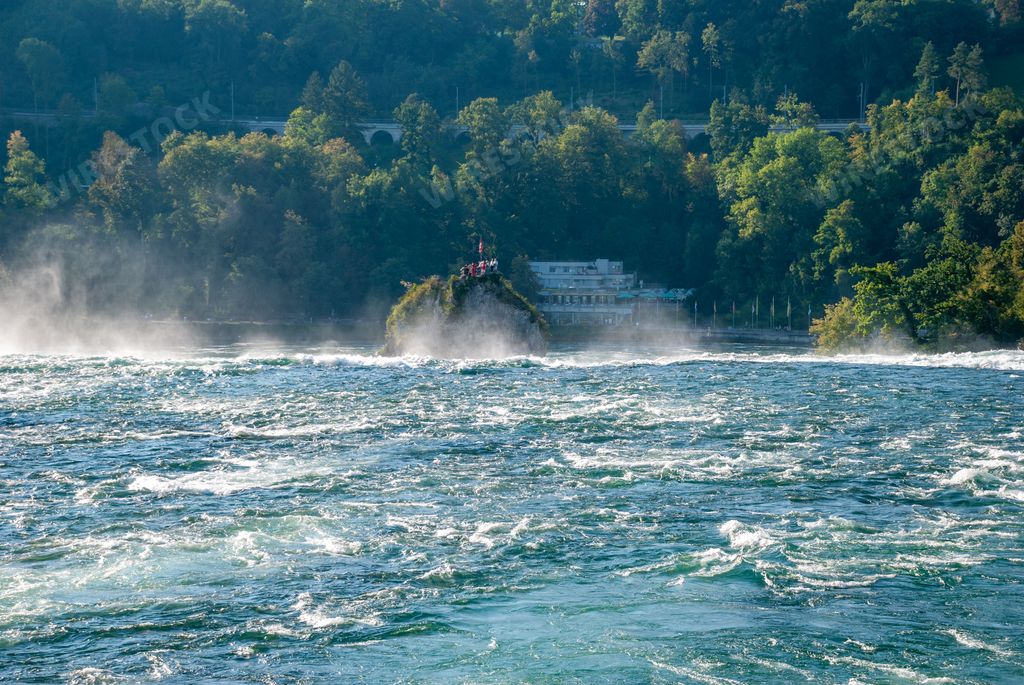 A natural view of the Rheinfall Waterfall in Schaffhausen, Switzerland
