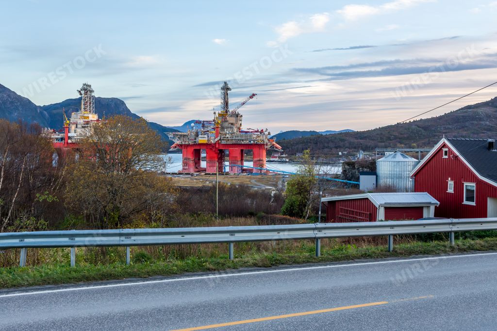 A view of Transocean Spitsbergen drilling platforms stationed somewhere in Norway, near Atlantic street