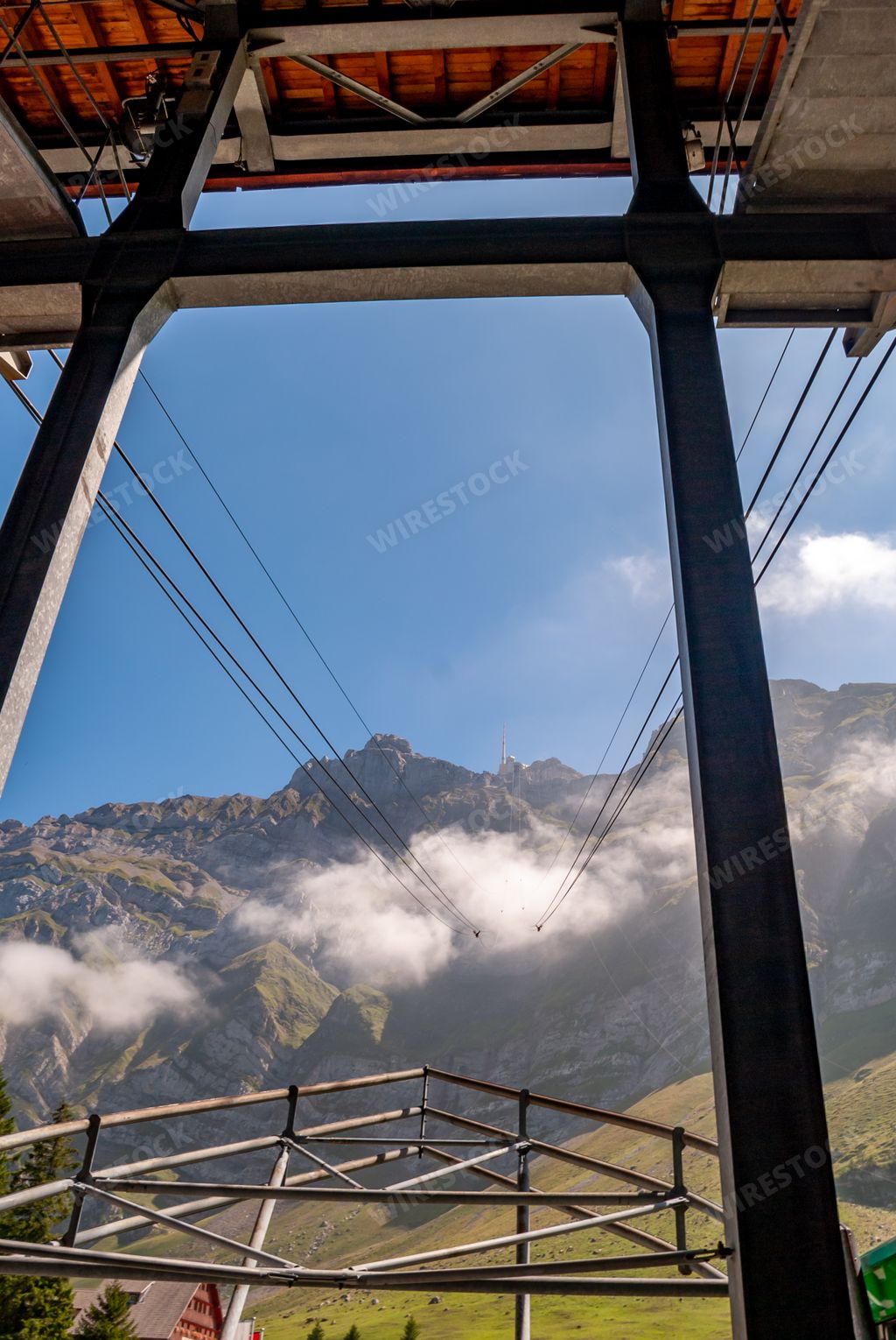 A vertical shot of cable car tracks at Santis pass of Schwagalp range, Switzerland