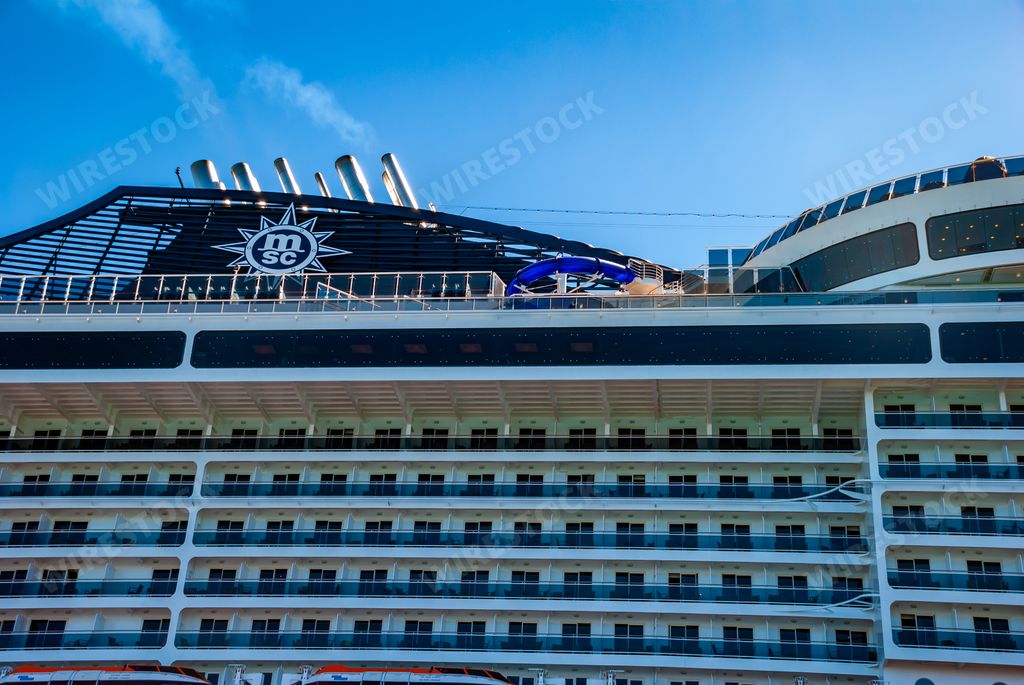 A luxury style MSC Fantasia cruise ship in the harbor of Palma de Majorca, Spain