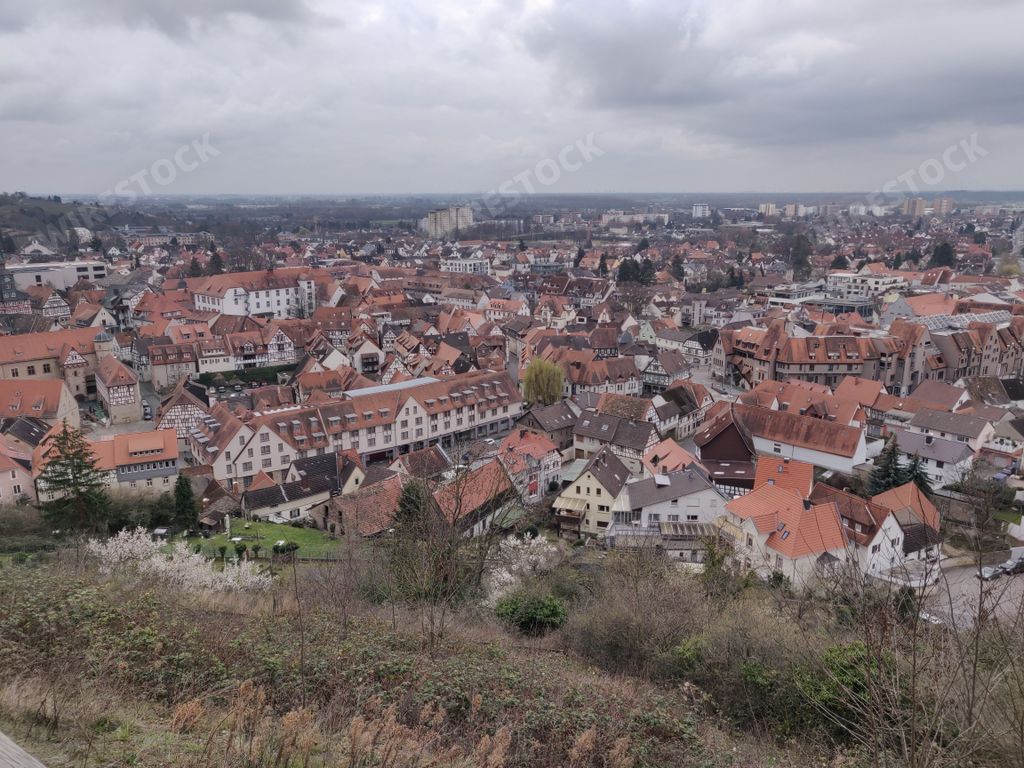 A scenic view of the buildings of Heppenheim city in Germany on a cloudy day