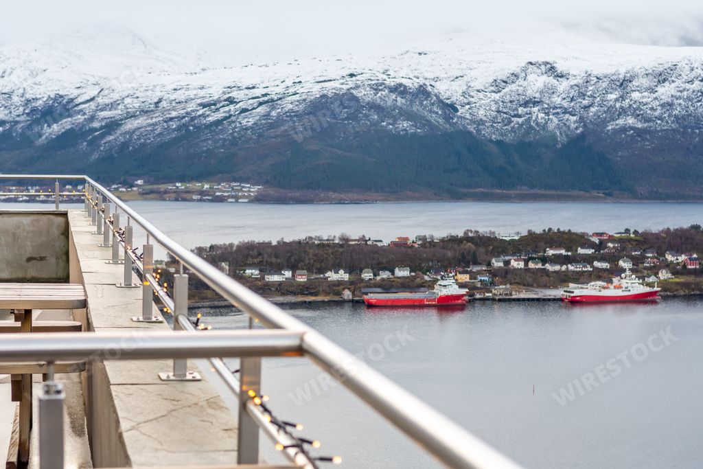 The view of the city of a Alesund, Norway on a cold day