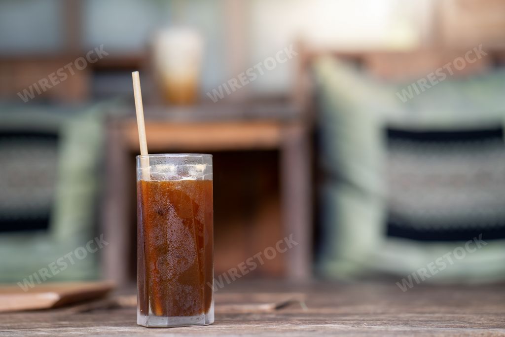 A closeup shot of an ice coffee on a table