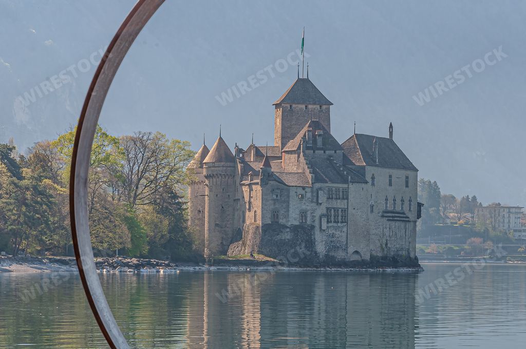 A beautiful shot of Chillon Castle in Lake Geneva, Veytaux, Switzerland