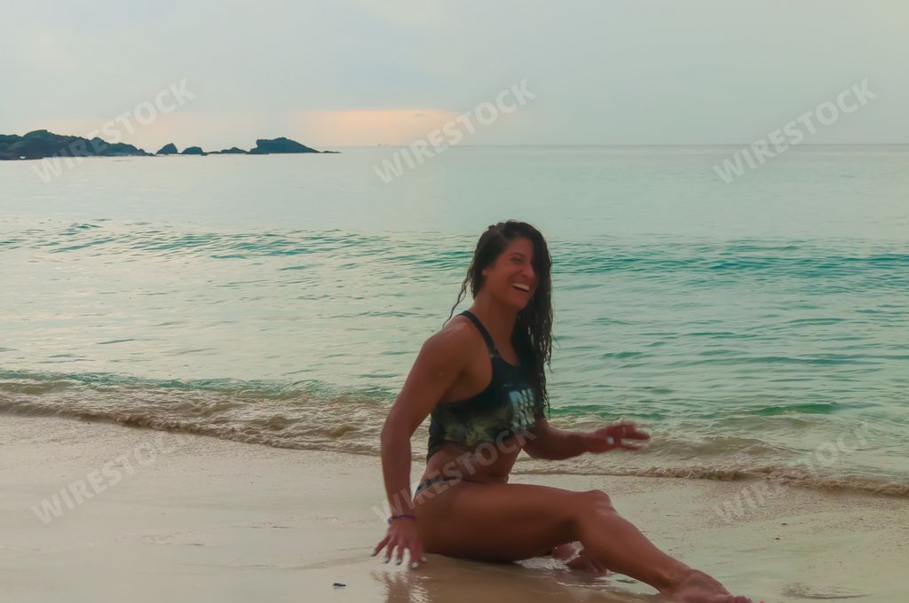 An attractive Russian female relaxing at Freedom Beach, Patong, Phuket, Thailand