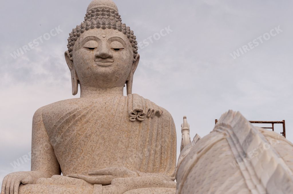 A low angle shot of the historic famous landmark called Big Buddha in Phuket island in Thailand