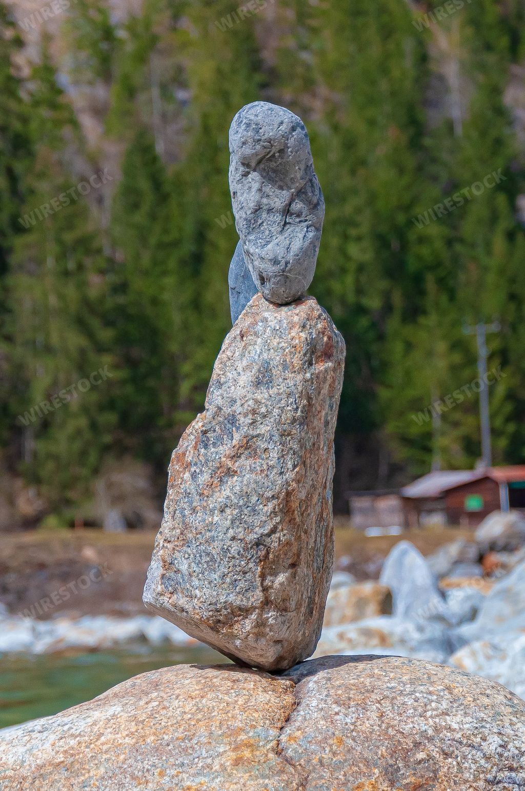 A vertical shot of stacked zen stones