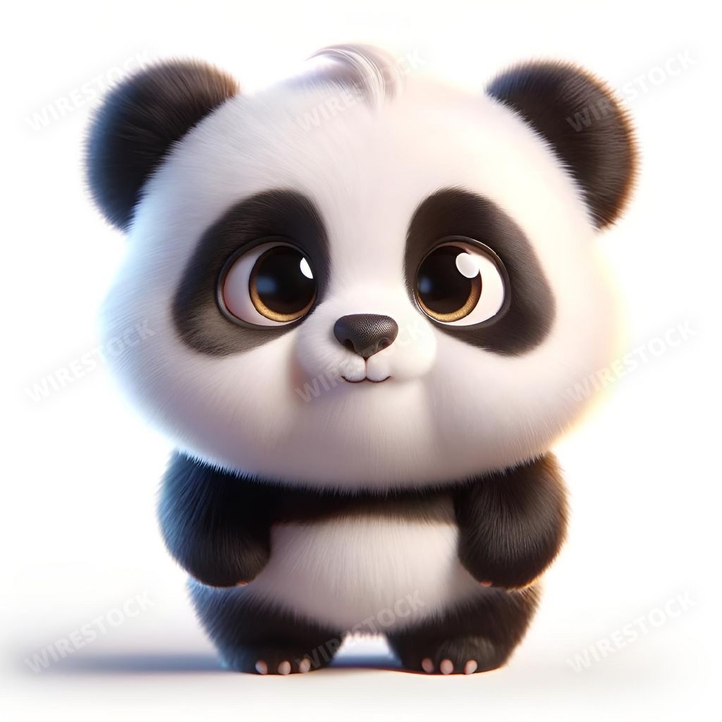 An AI generated illustration of a panda with an expression of anticipation against a white background