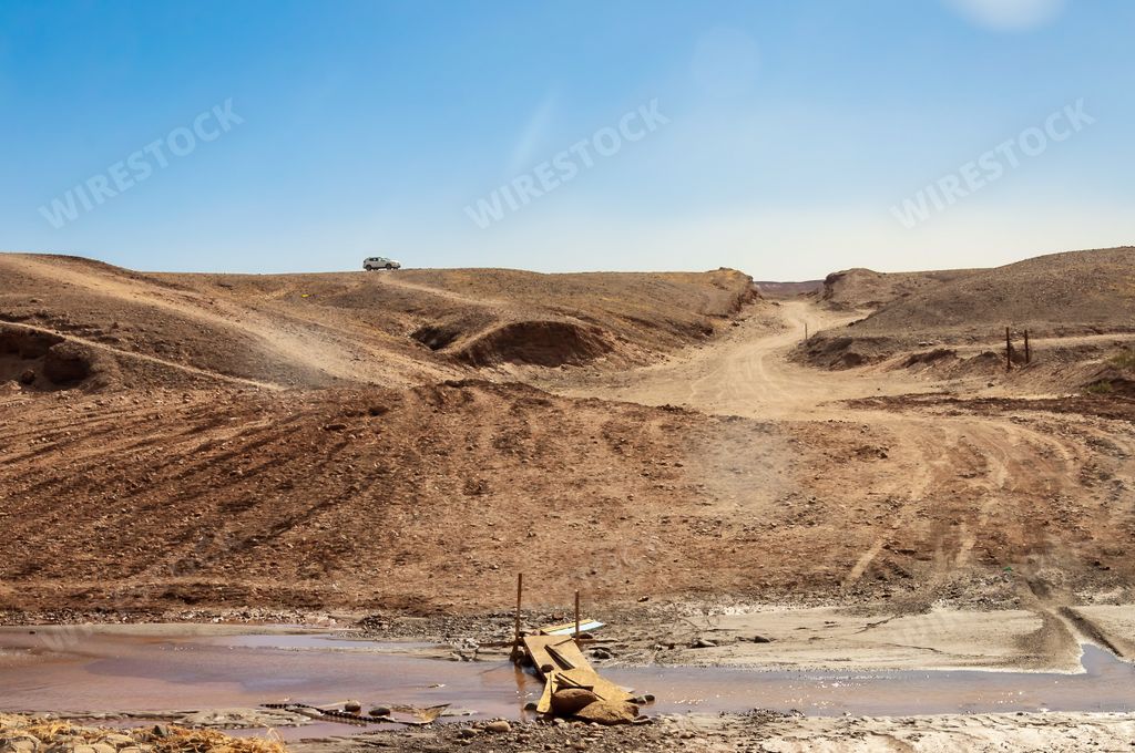 A beautiful view of a water stream in the deserts of San Pedro de Atacama in north Chile