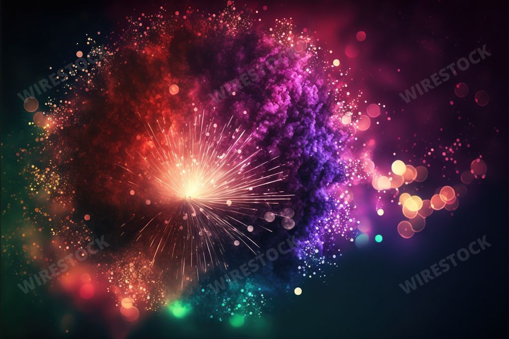 An AI generated illustration of colorful fireworks on a blurry background