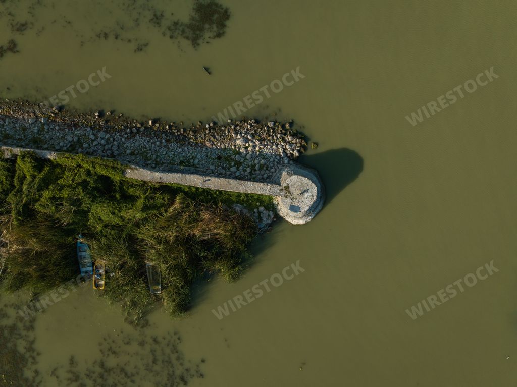 Early morning aerial shots over the largest freshwater lake in Mexico, Lake Chapala. This place is a popular tourist spot.