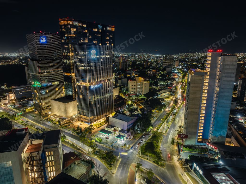 Colonia Americana and Providencia area in the city of Guadalajara with tall buildings of modern design defining the growth of this metropolitan.