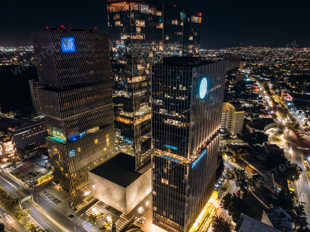 Colonia Americana and Providencia area in the city of Guadalajara with tall buildings of modern design defining the growth of this metropolitan.
