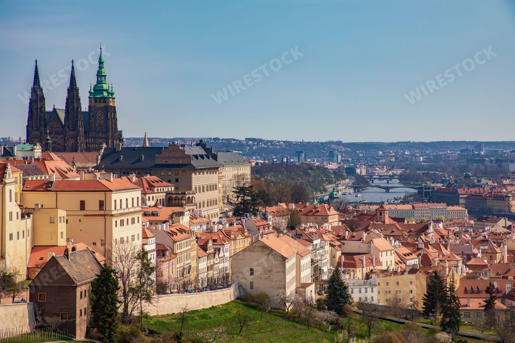 The beautiful skyline of Prague on a sunny day in Czech Republic