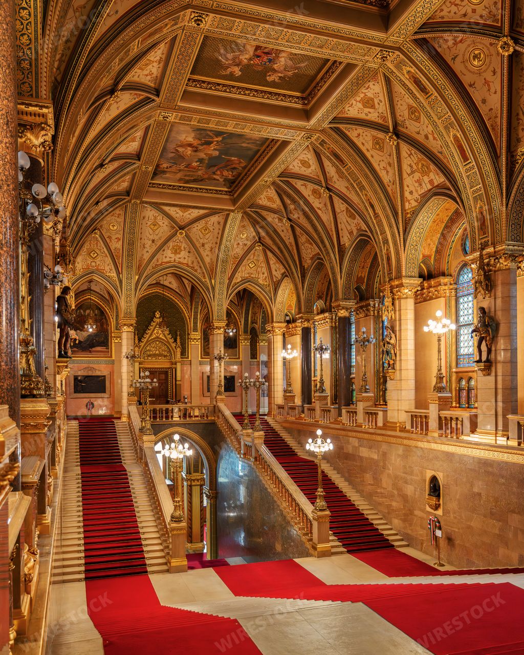 The stunning interior of the Parliament Building in Budapest, Hungary
