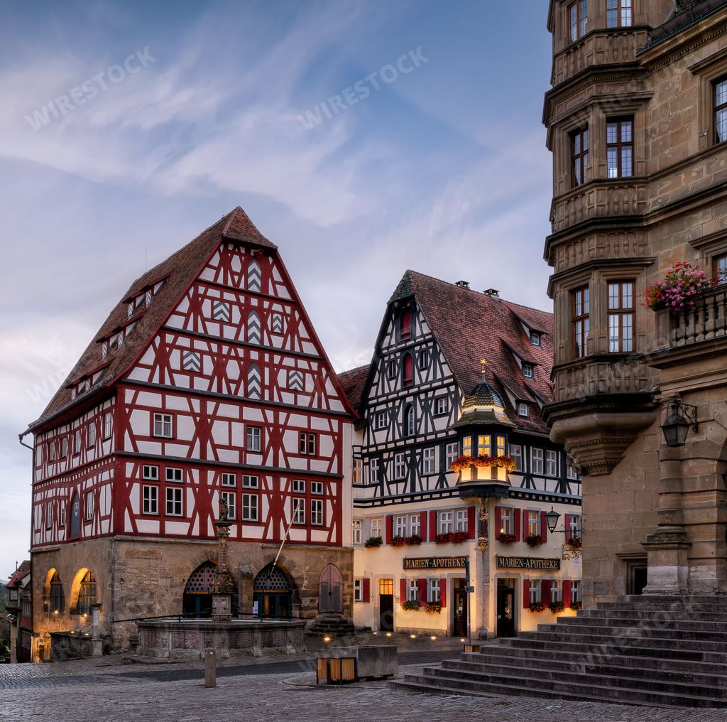 A closeup of Amazing cityscape of the most beautiful medieval fairytale in Germany, Rothenburg ob der Tauber