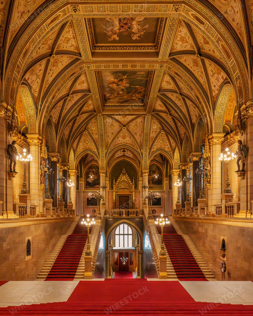 The stunning interior of the Parliament Building in Budapest, Hungary