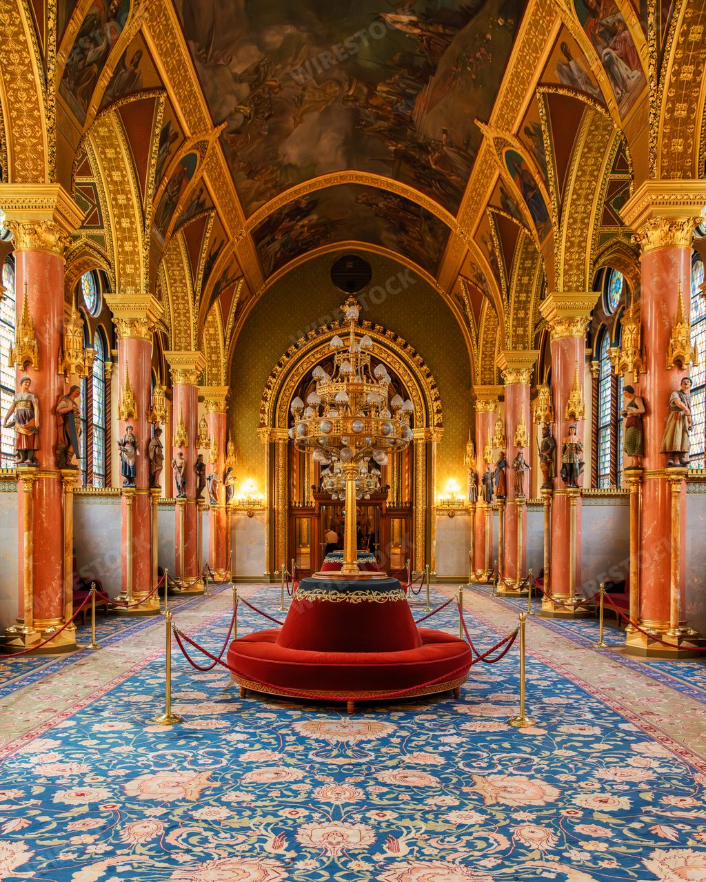 The stunning interior of the Parliament Building in Budapest, Hungary