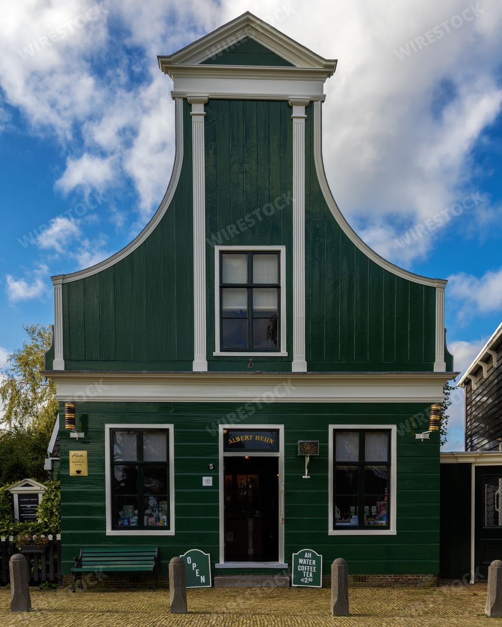 A beautiful green two-story building in Zaanse Schans