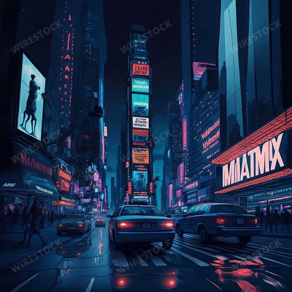 An AI generated illustration of a beautiful rainy day with cars in Times Square, New York