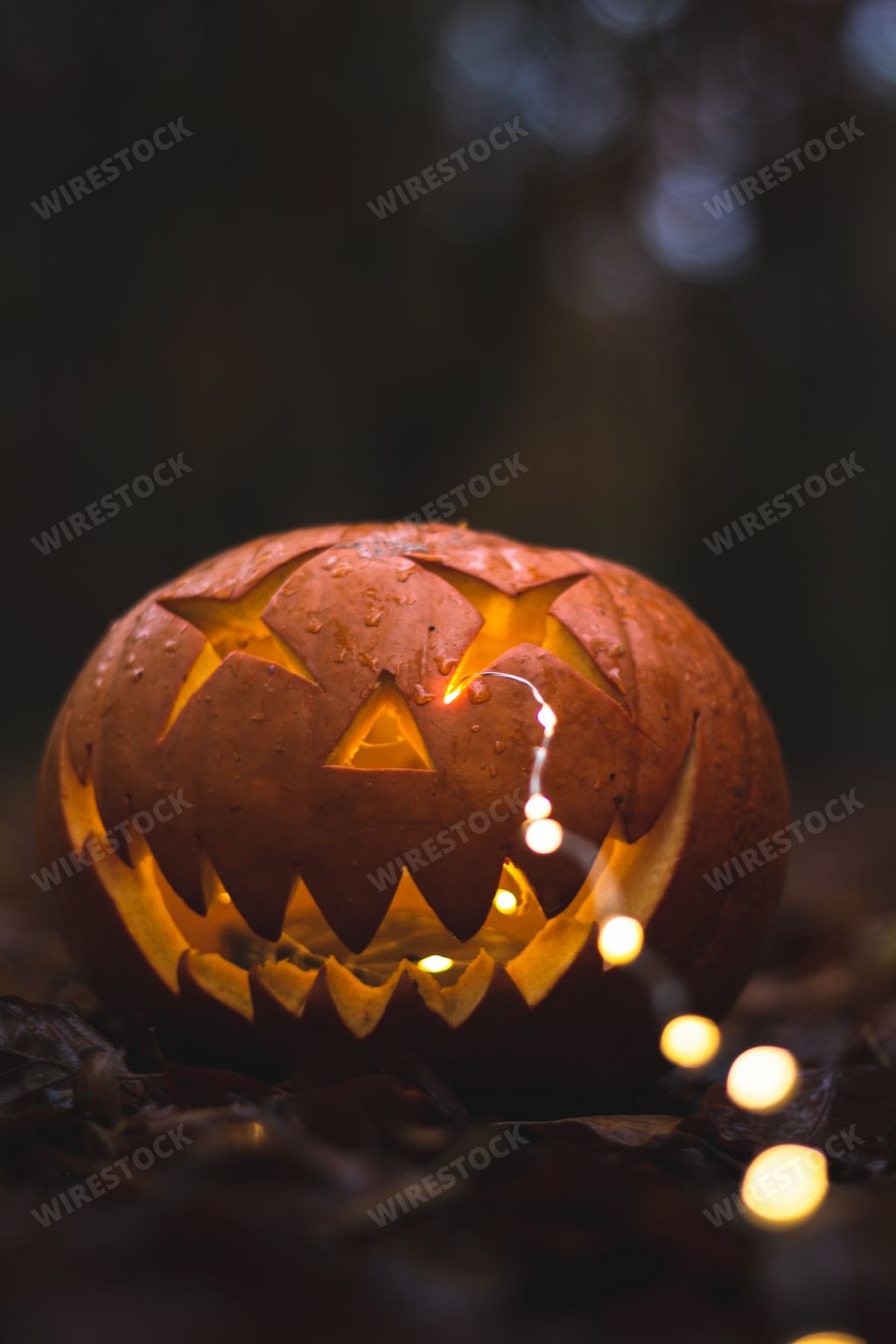 Scary halloween pumpkin face in the dark.
