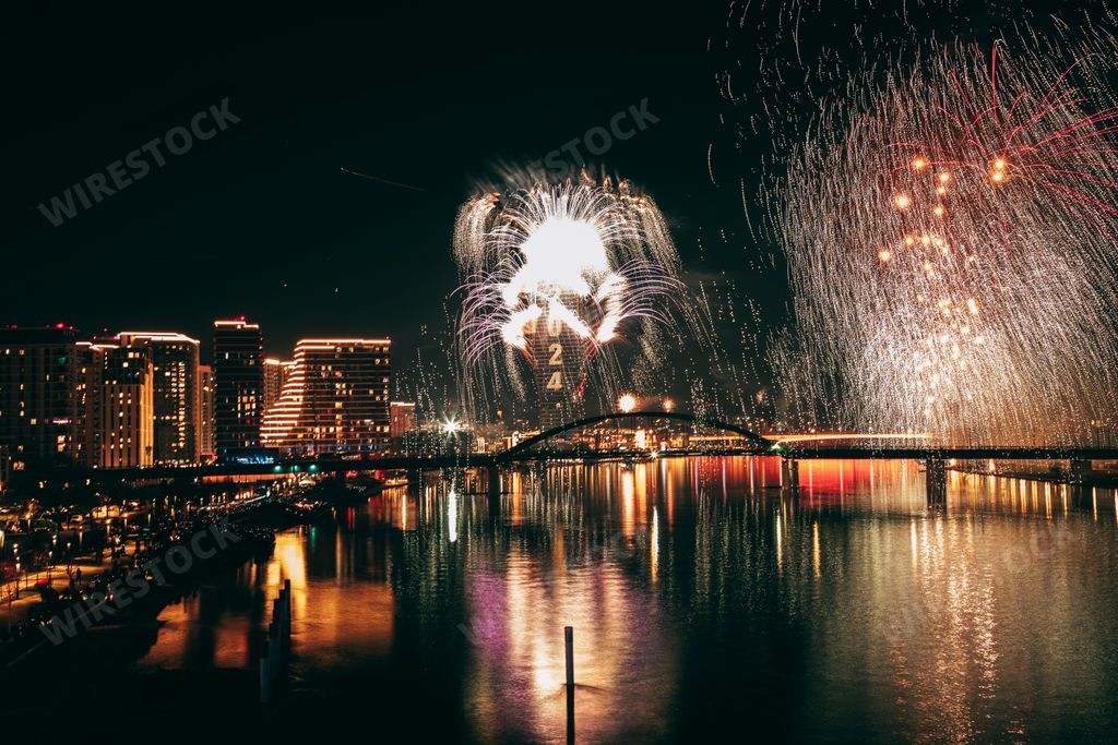 The beautiful fireworks lighting up the sky in Belgrade, Serbia.