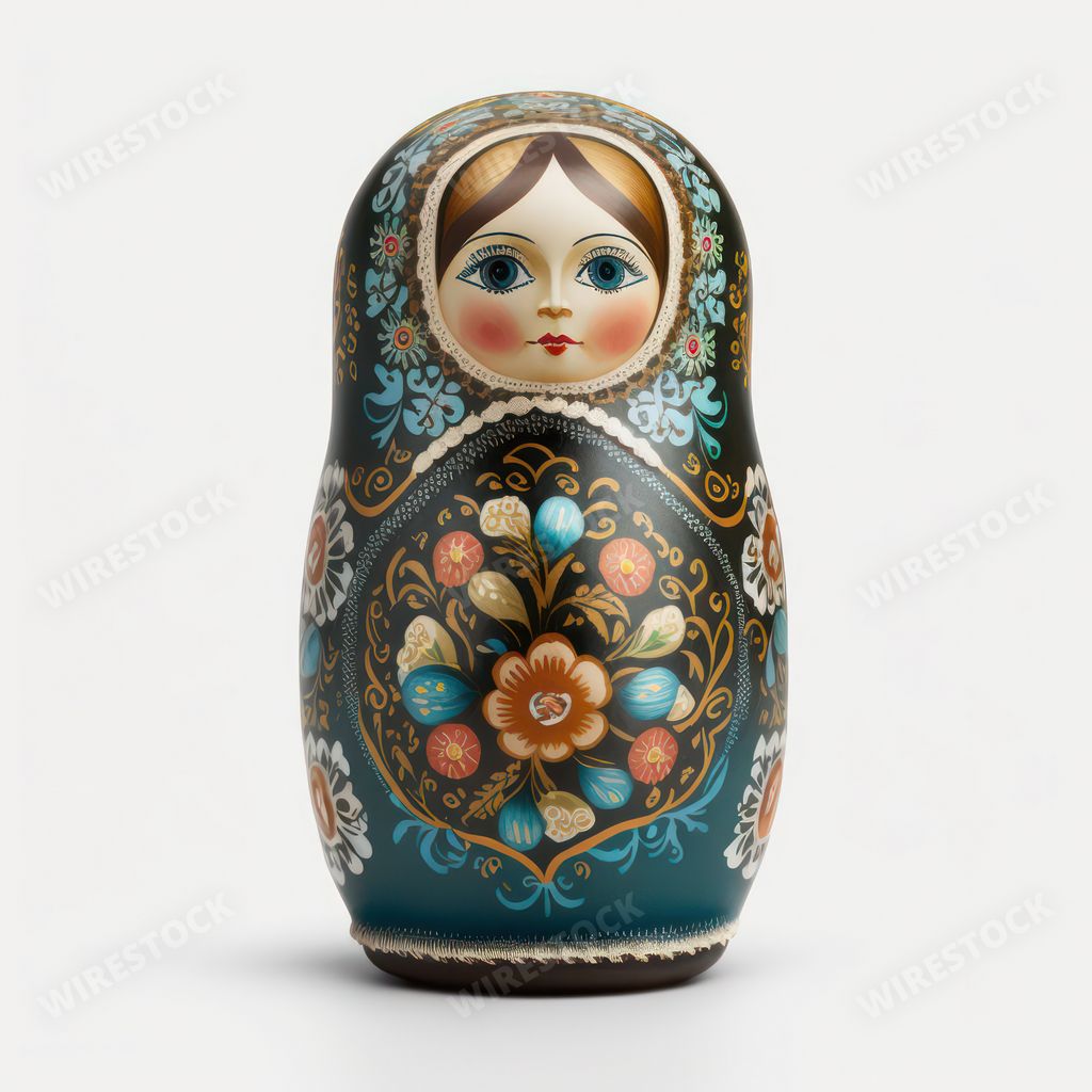 An AI-generated illustration of a traditional Russian Matryoshka doll on a white background.