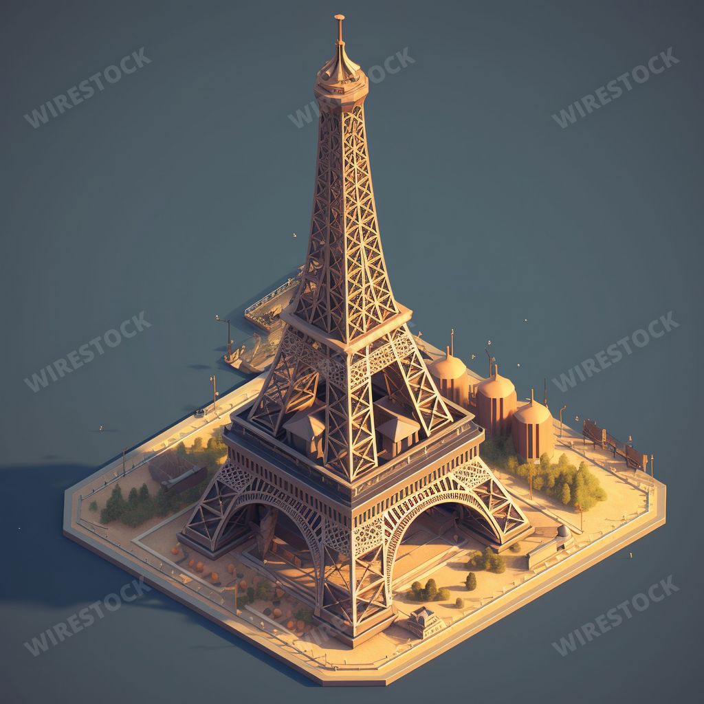 An AI generated illustration of the 3D Eiffel Tower figure on a blue background