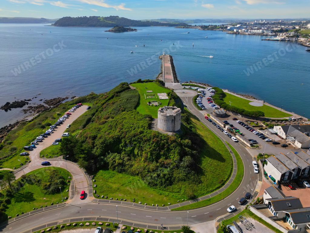 An aerial view of Mount Batten Tower in Plymouth, UK