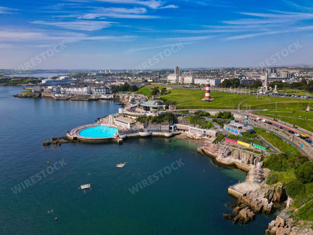 An aerial view of Tinside Lido pool in Plymouth, UK