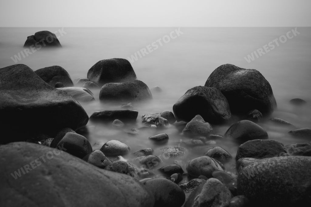 A grayscale shot of chalk coast in Rugen, Germany