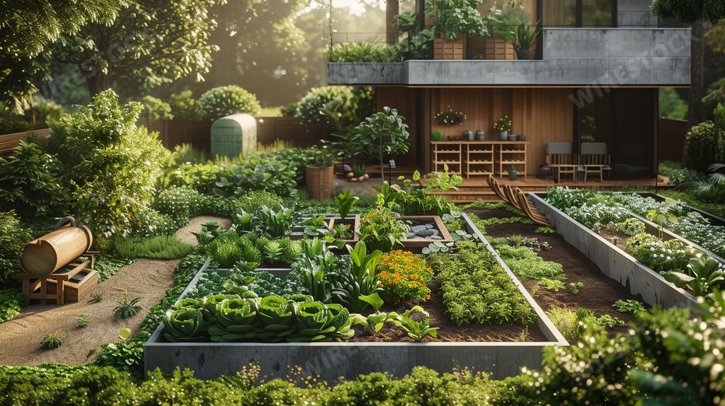 An AI generated illustration of a digital-era backyard garden
