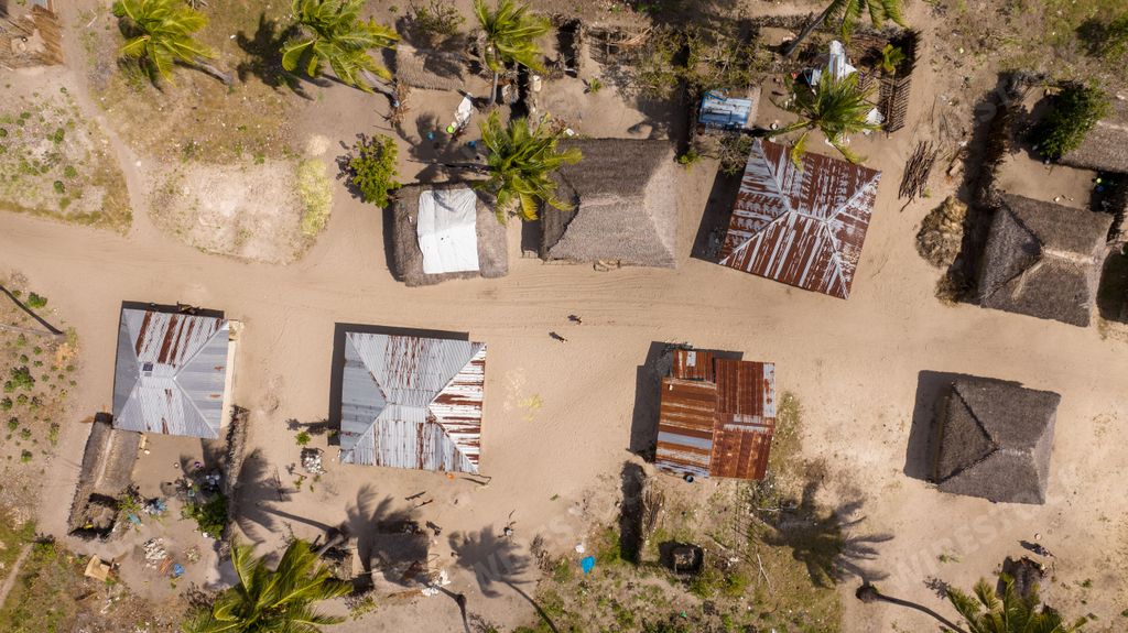 A scenic view of houses in Mocimboa da Praia on a sunny day in Cabo Delgado, Mozambique
