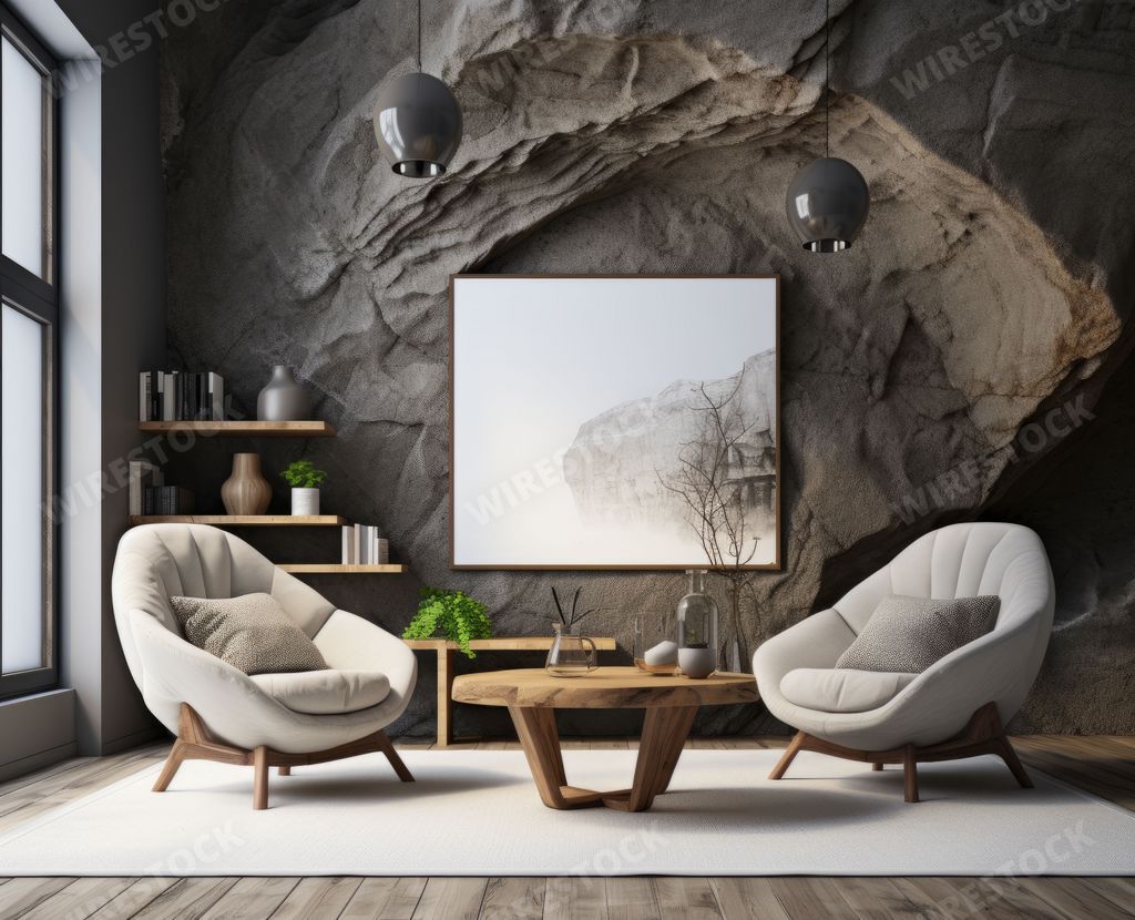 An AI generated illustration of a modern living room with loft design