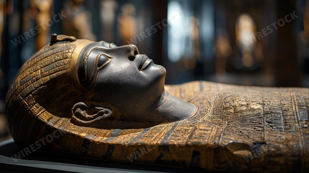 A sculpture of an Egyptian pharaoh's head, AI-generated.