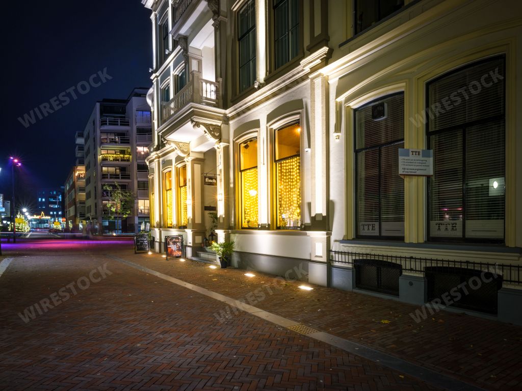 The Finch Hotel exterior design with street view during the night in Deventer, Netherlands