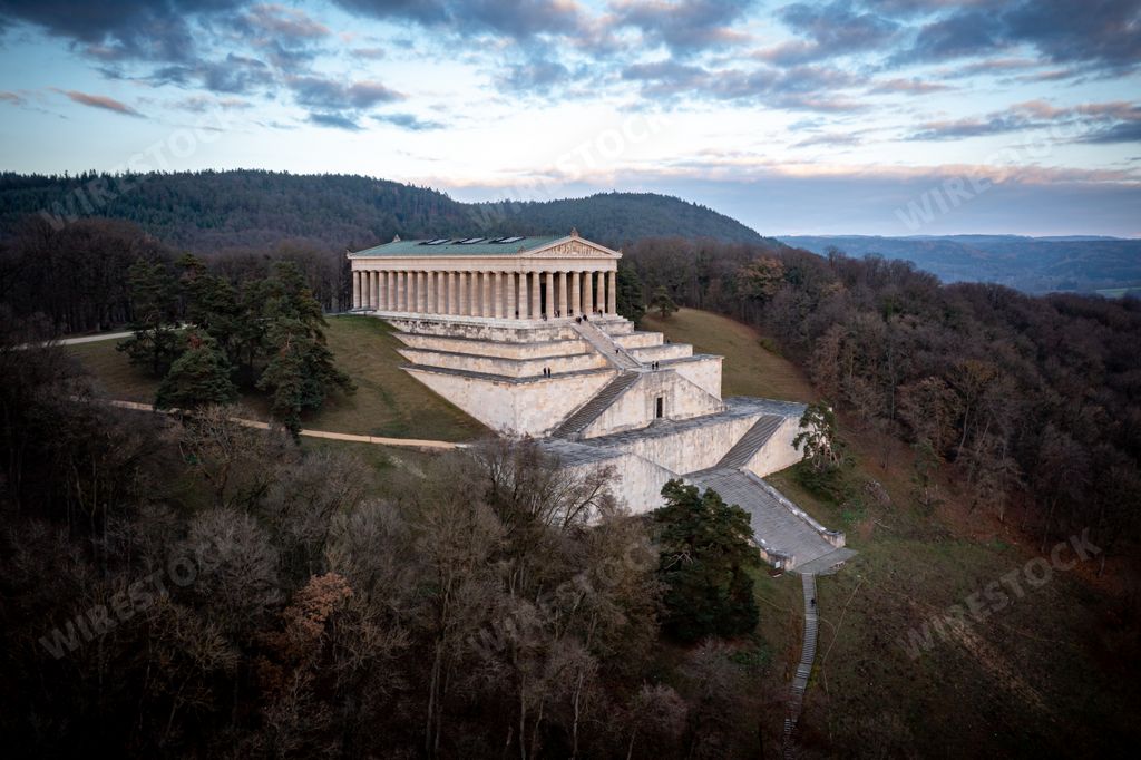 A scenic shot of the Walhalla memorial in Germany under the cloudy sky