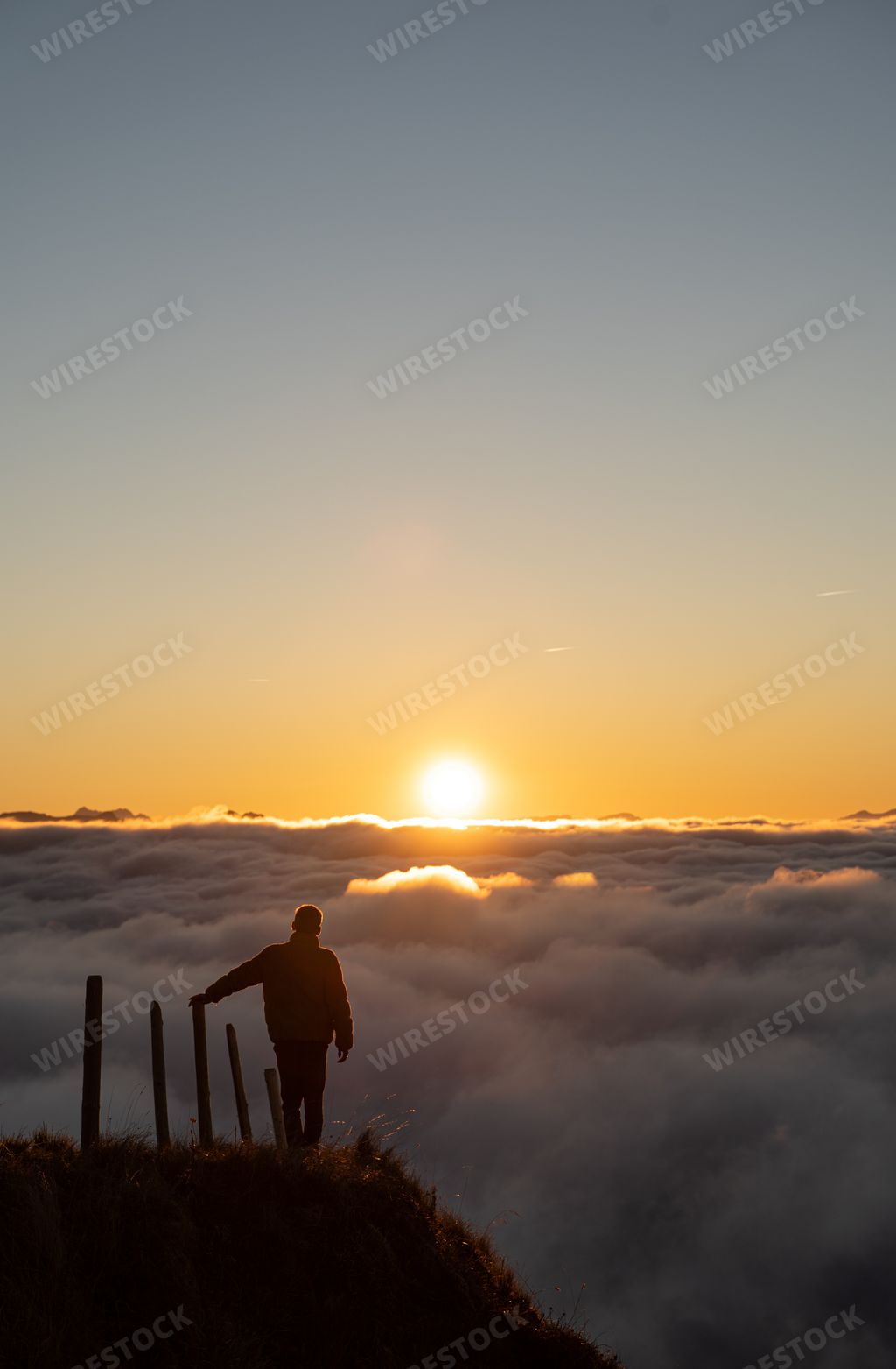 A sunset over clouds at Mount Niederbauen in Switzerland