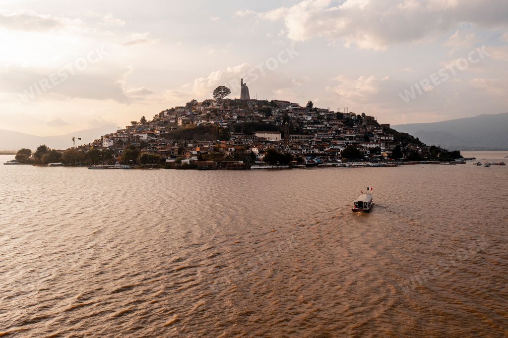 Scenic view of the Janitzio island in the Lake Patzcuaro. Exploring Michoacan, Mexico